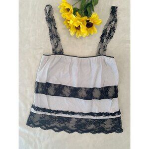 Y2K Poleci Black & White Lace Camisole Top - Size M